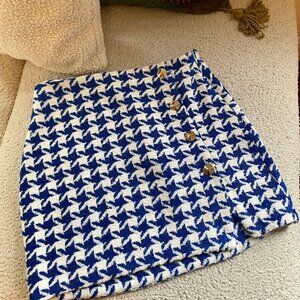 River Island Blue and White Dogtooth Boucle Mini Skirt